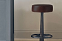 Narwana Leather Round Stool - Dark Brown
