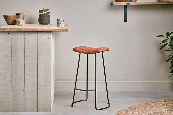 Narwana Ribbed Leather Stool - Aged Tan - Large