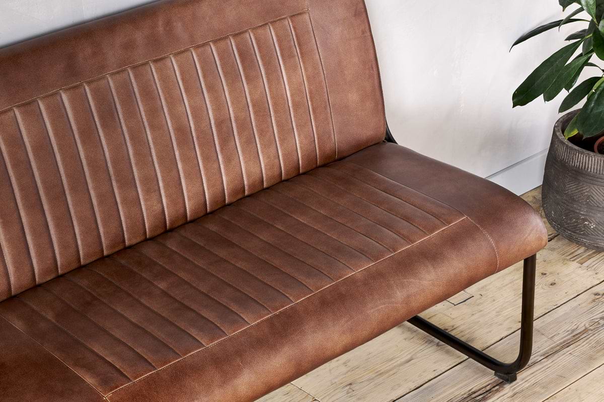 Nuveena Ribbed Leather Bench - Chocolate Brown