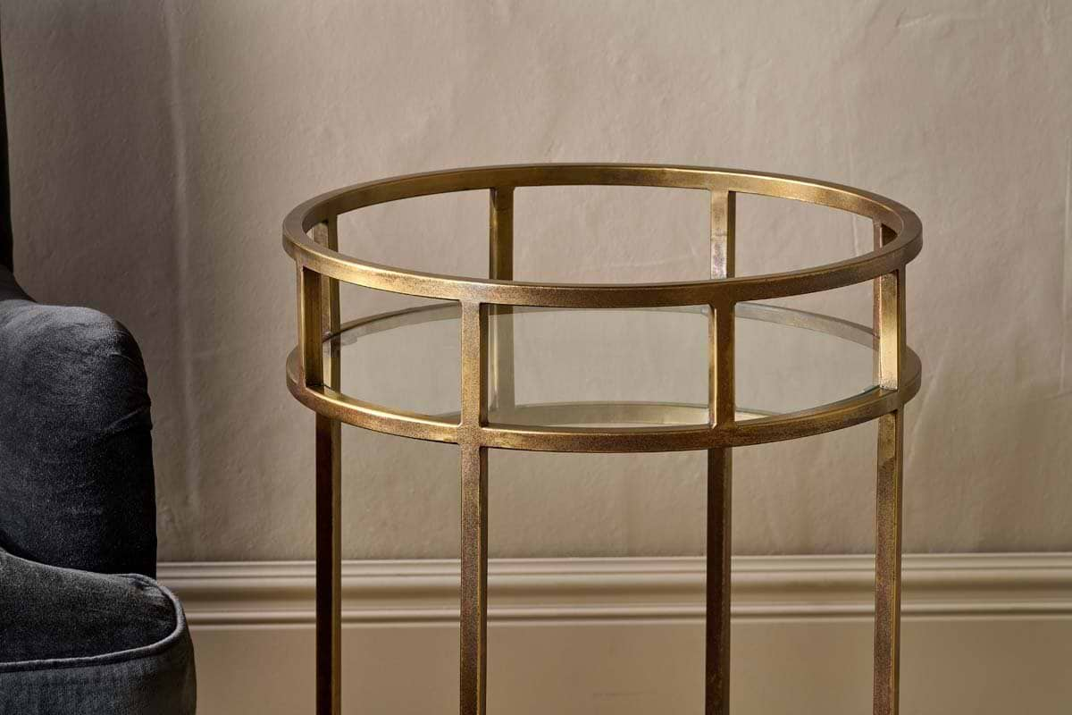 Nakuru Iron & Glass Drinks Table - Brass-nkuku