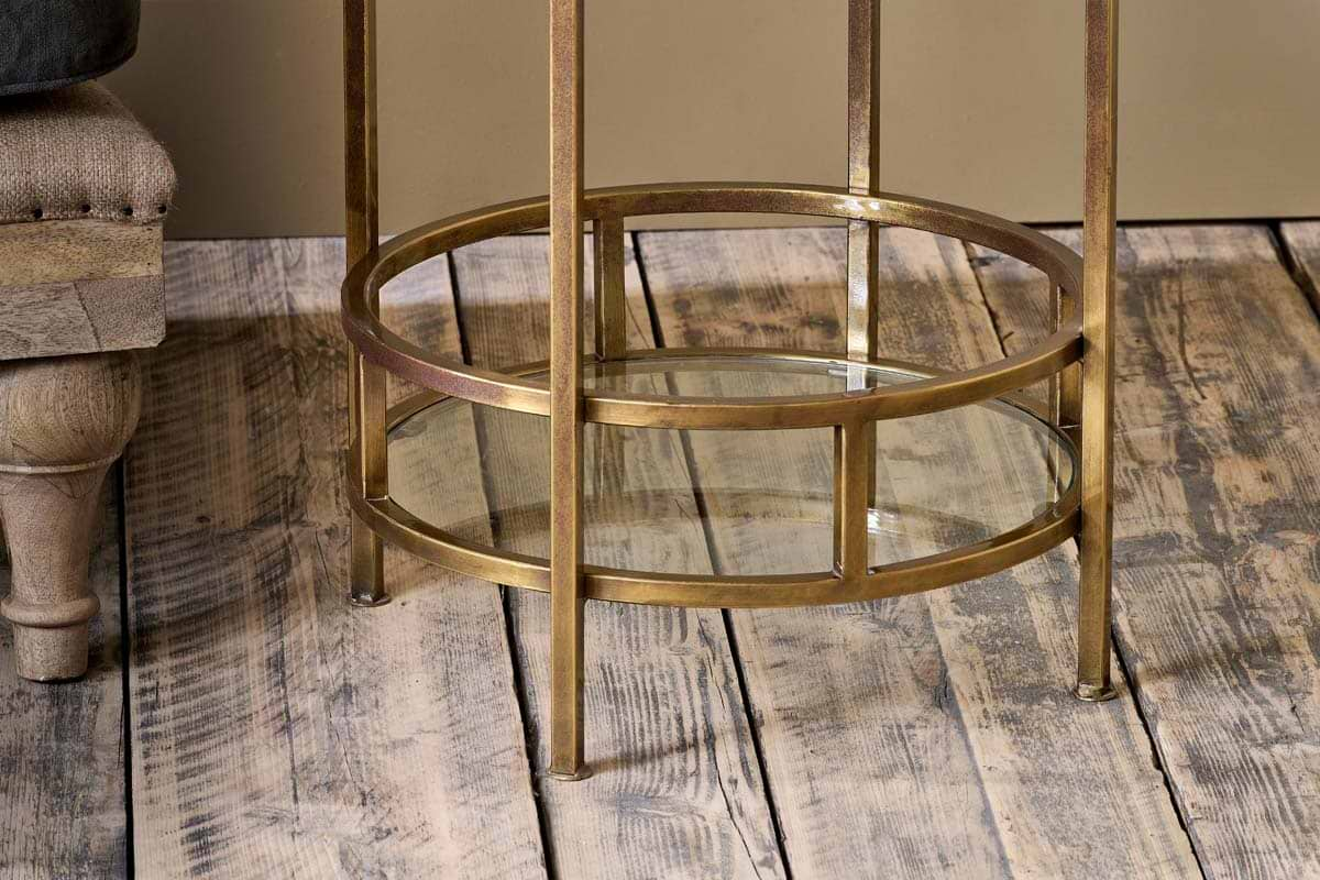 Nakuru Iron & Glass Drinks Table - Brass-nkuku