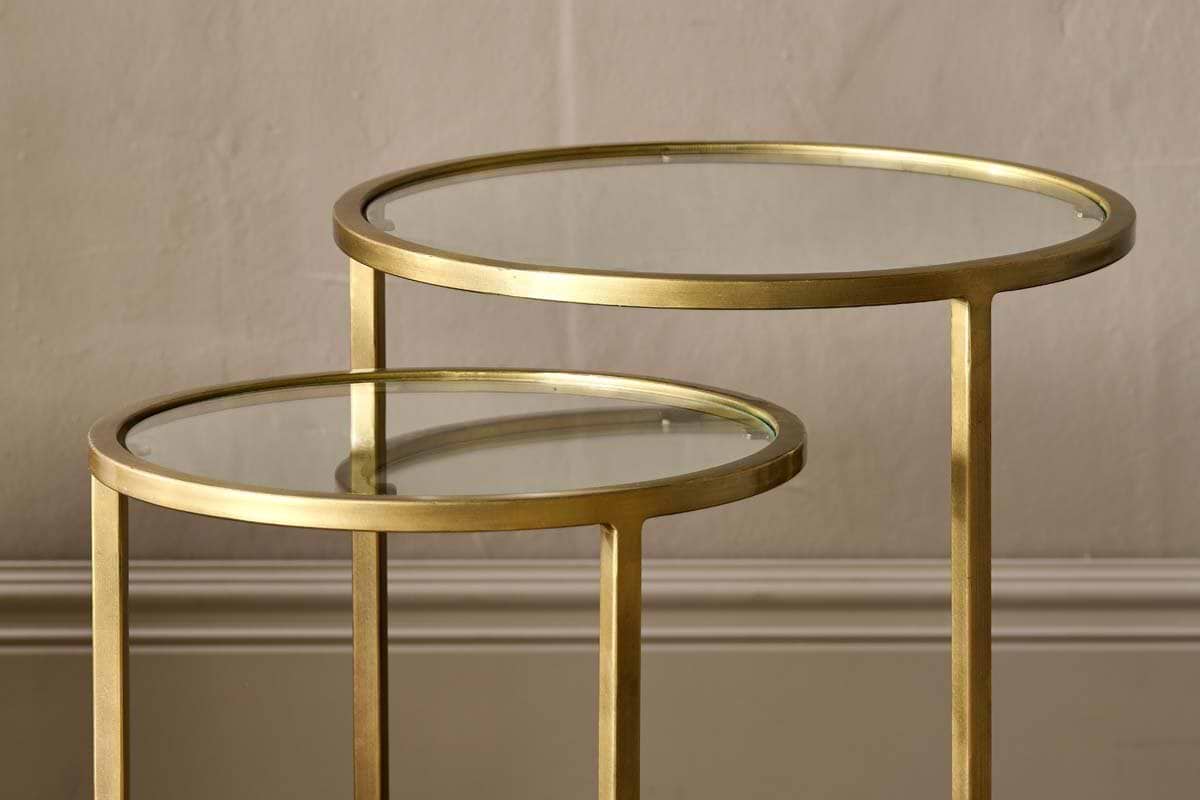 Glass and brass end tables discount