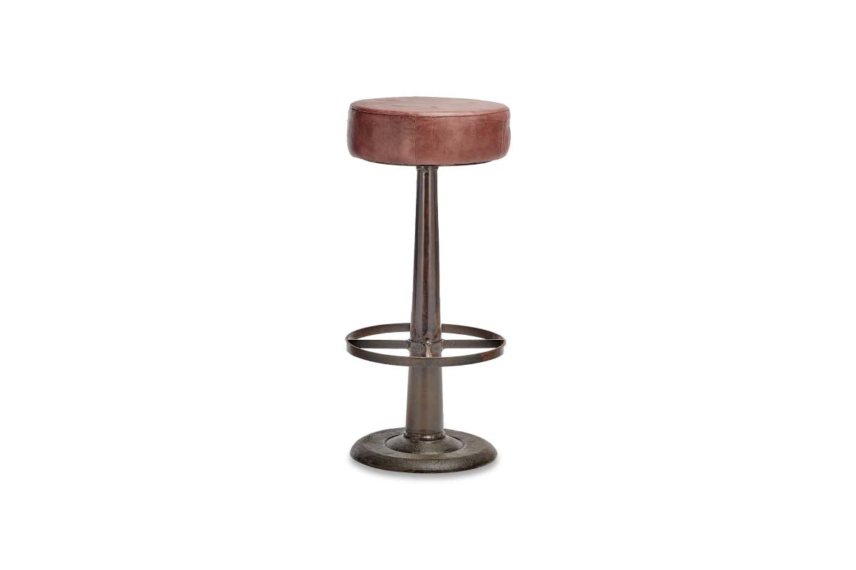 Narwana Leather Round Stool - Chocolate Brown-nkuku