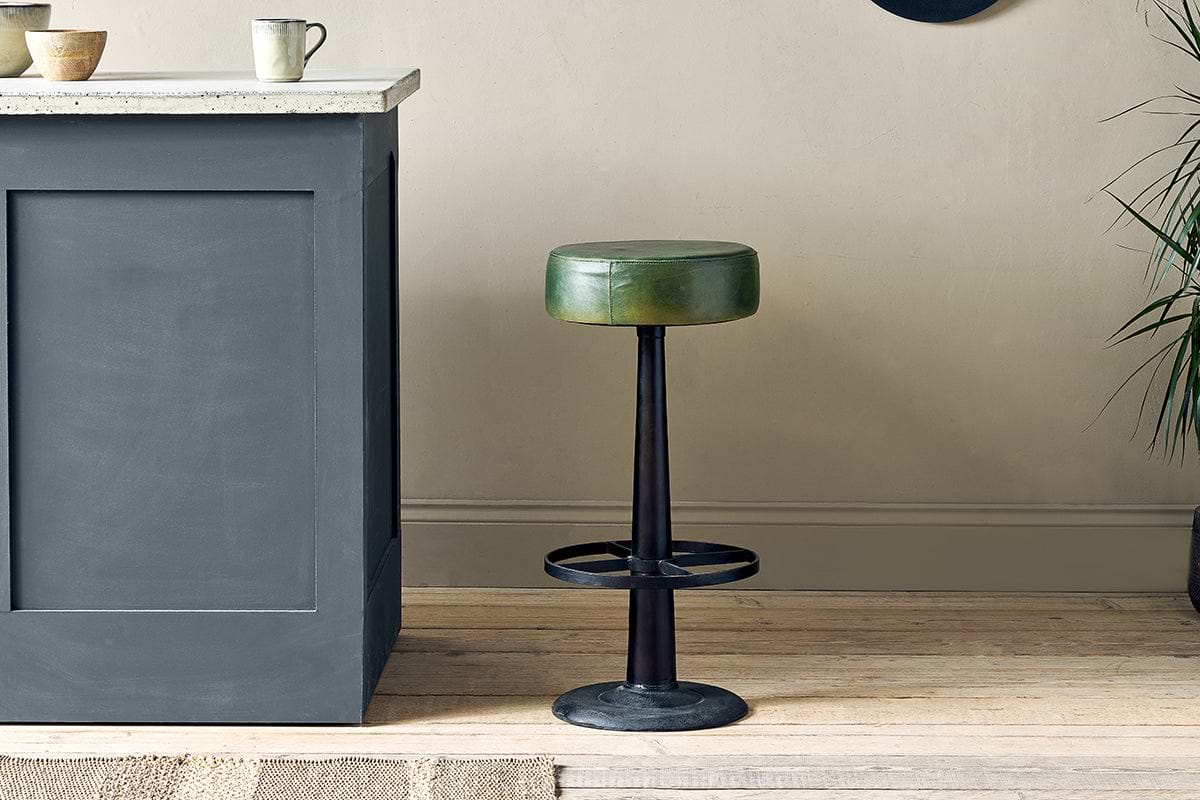 Narwana Leather Round Stool - Rich Green-nkuku