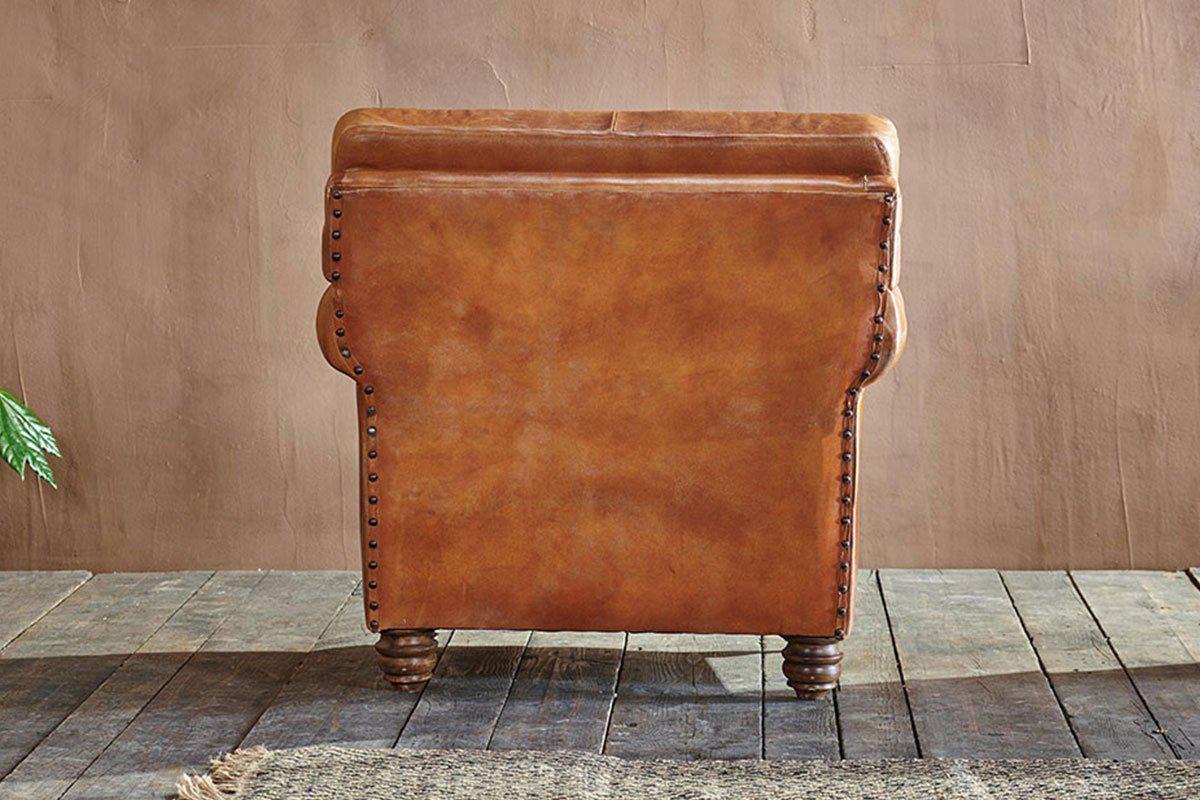 Narwana Ribbed Leather Armchair - Aged Tan- nkuku