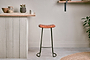 Narwana Ribbed Leather Stool - Aged Tan - Large-nkuku