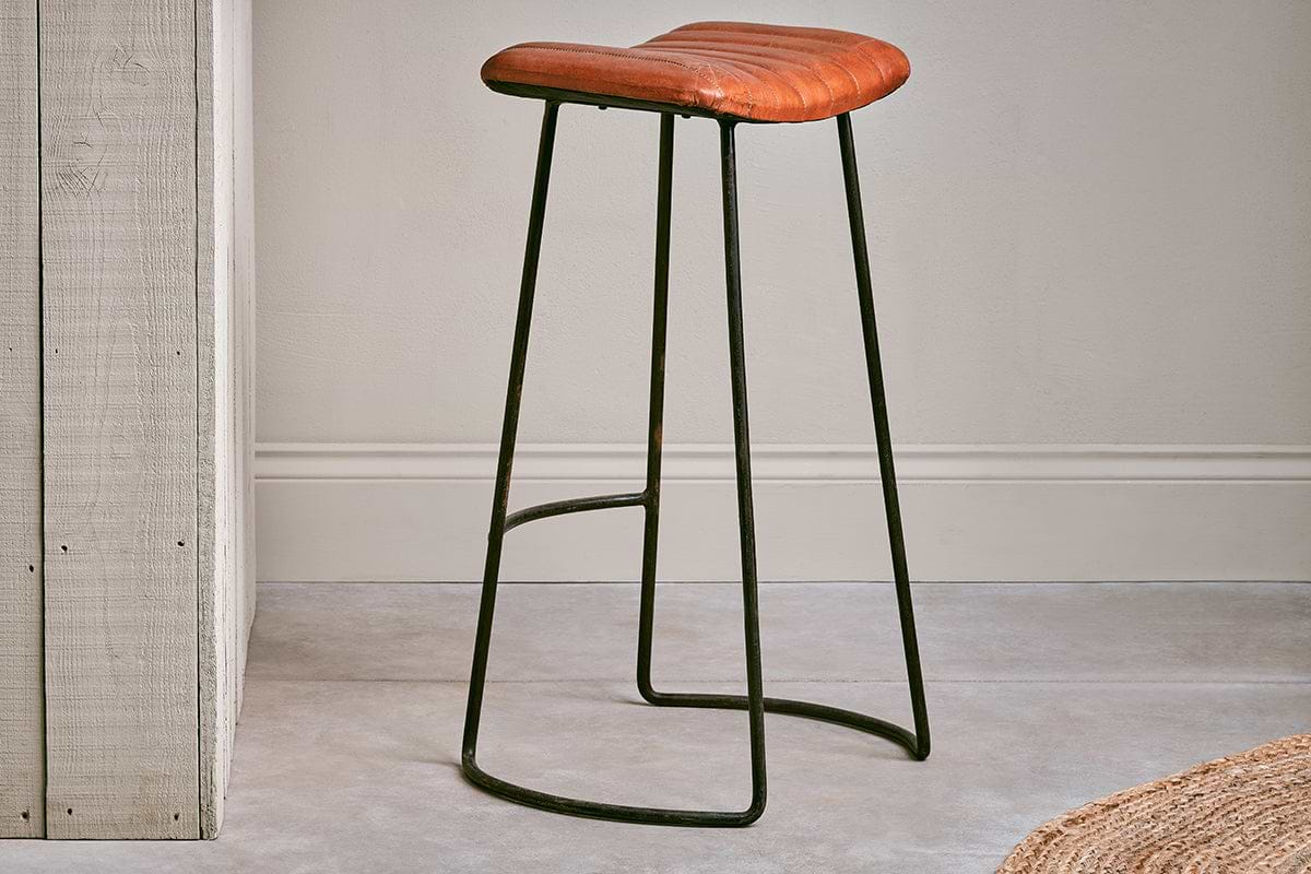 Narwana Ribbed Leather Stool - Aged Tan - Large-nkuku