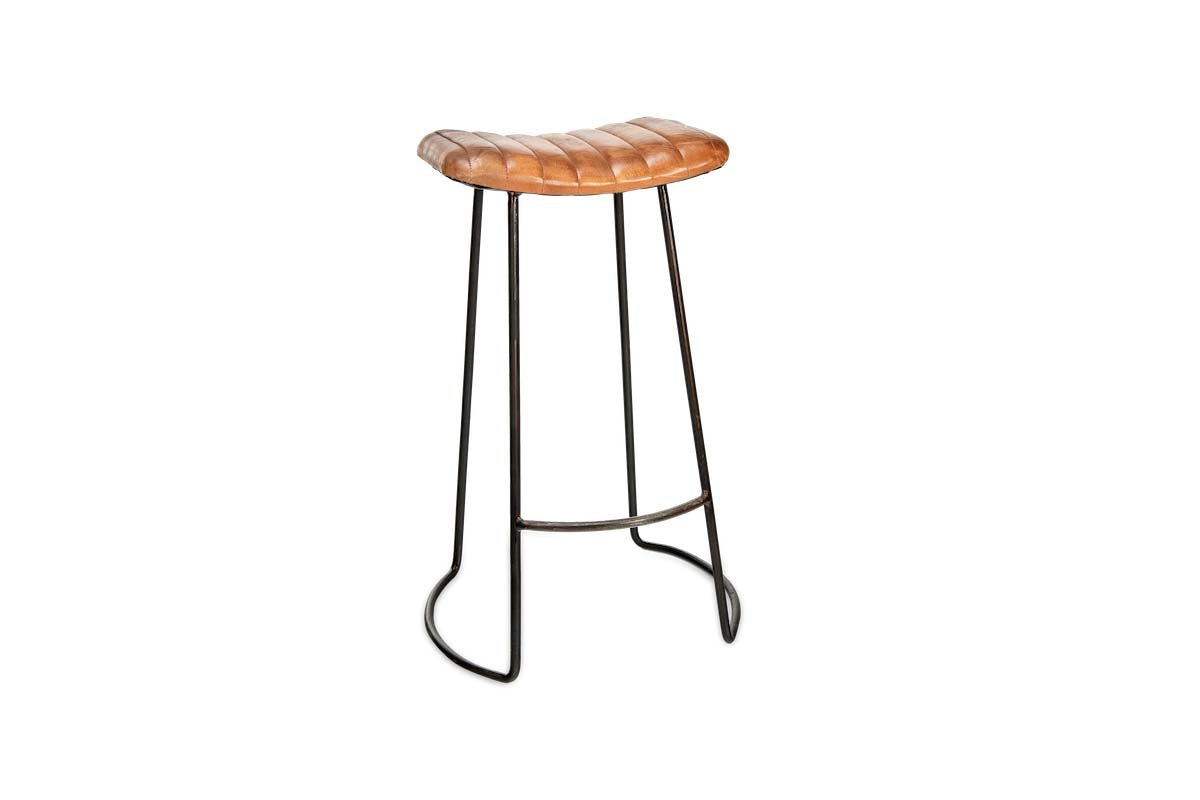 Narwana Ribbed Leather Stool - Aged Tan - Large-nkuku