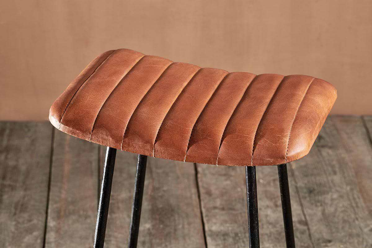 Narwana Ribbed Leather Stool - Aged Tan - Small-nkuku