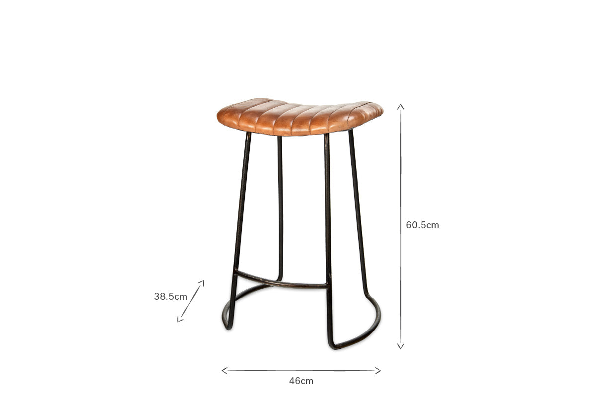 Narwana Ribbed Leather Stool - Aged Tan - Small-nkuku