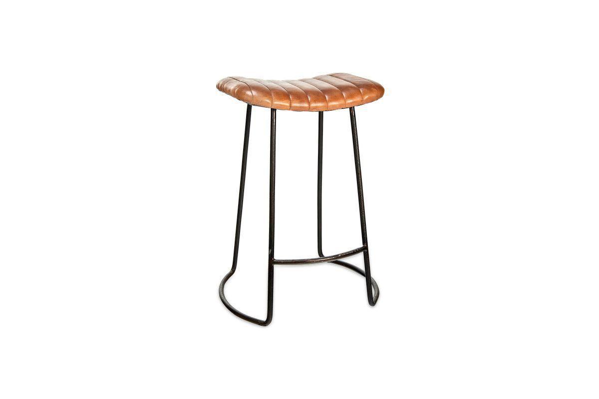 Narwana Ribbed Leather Stool - Aged Tan - Small-nkuku