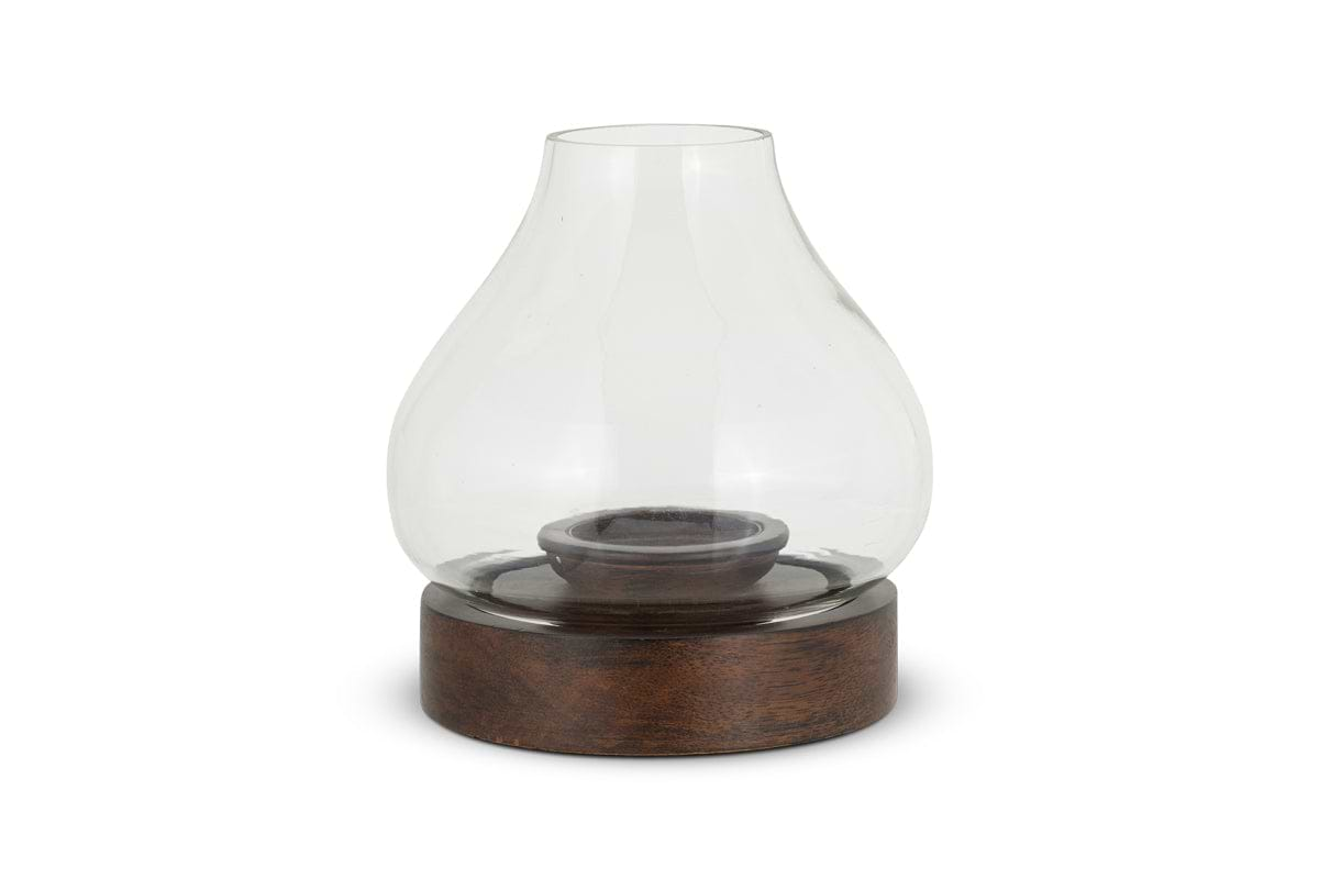 Naryla Mango Wood Lantern - Dark Stain & Clear-nkuku