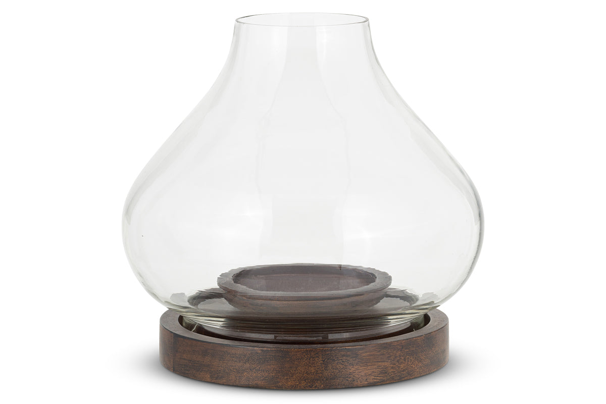 Naryla Mango Wood Lantern - Dark Stain & Clear-nkuku