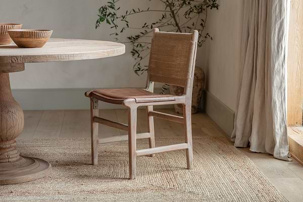 Nayan Leather & Jute Dining Chair - Tan-nkuku