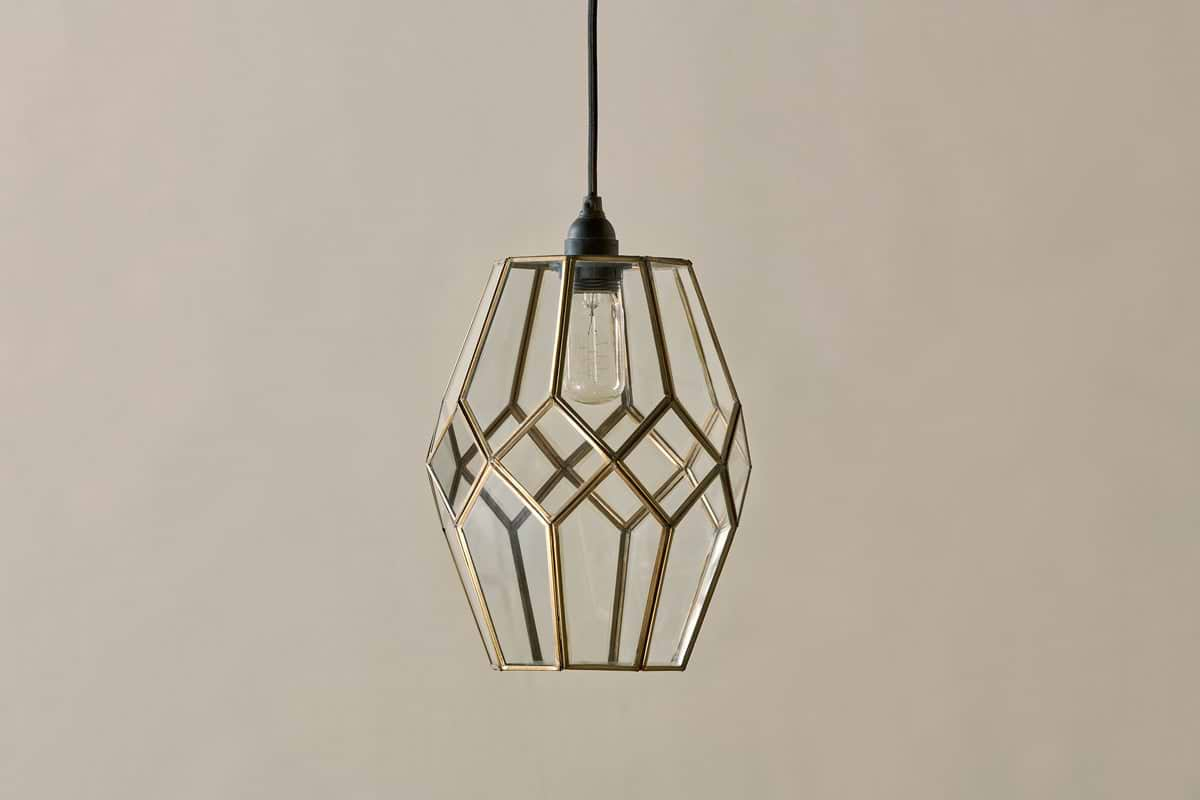 Nazat Panelled Glass Easy Fit LampShade - Clear & Antique Brass-nkuku