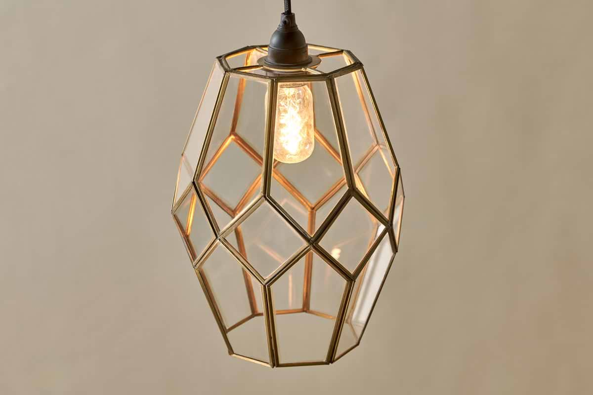 Nazat Panelled Glass Easy Fit LampShade - Clear & Antique Brass-nkuku