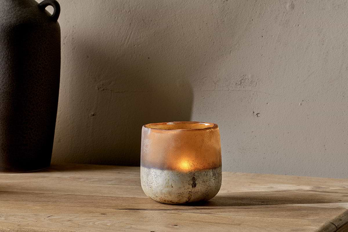 Ngolo Tealight Holder - Antiqued Amber-nkuku