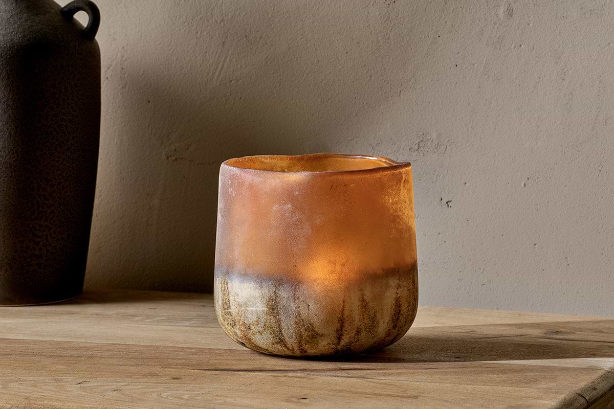 Ngolo Tealight Holder - Antiqued Amber-nkuku