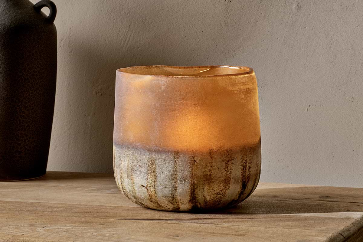 Ngolo Tealight Holder - Antiqued Amber-nkuku