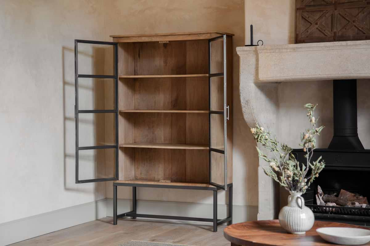 Nirvi Wood & Iron Cabinet - Black- nkuku