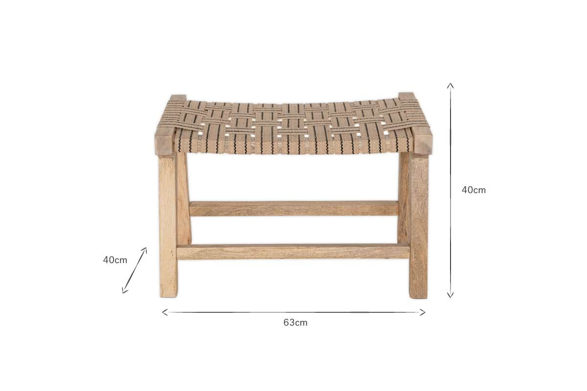 Nish Mango Wood & Jute Strap Stool - Natural- nkuku