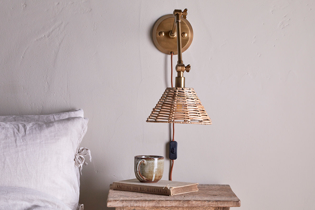 Noko Rattan Wall Lamp - Natural & Antique Brass-nkuku