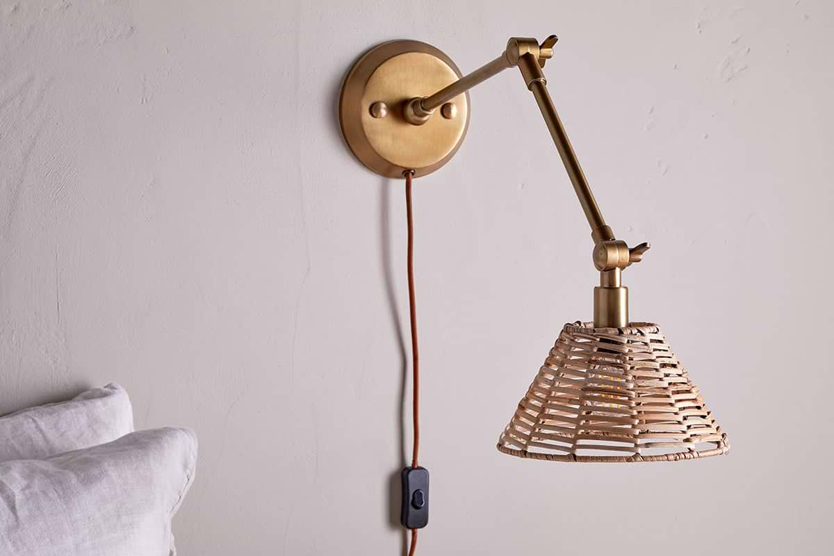 Noko Rattan Wall Lamp - Natural & Antique Brass-nkuku