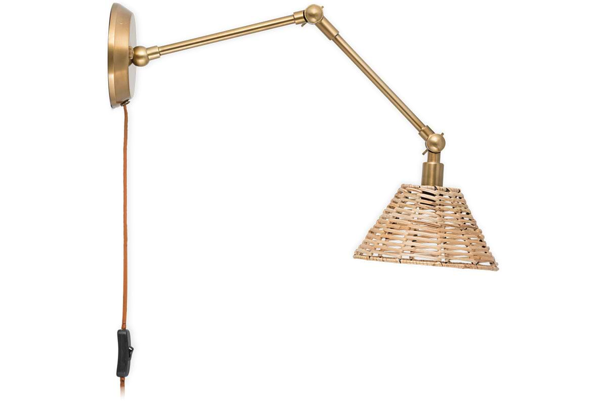 Noko Rattan Wall Lamp - Natural & Antique Brass-nkuku