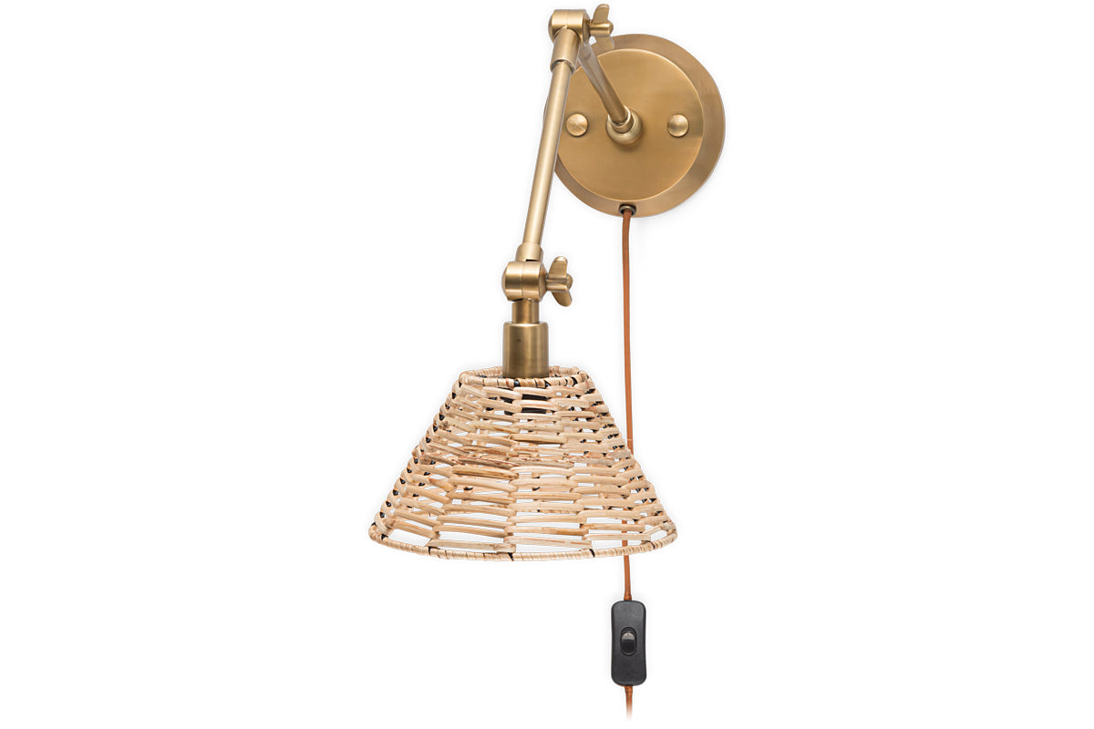 Noko Rattan Wall Lamp - Natural & Antique Brass-nkuku