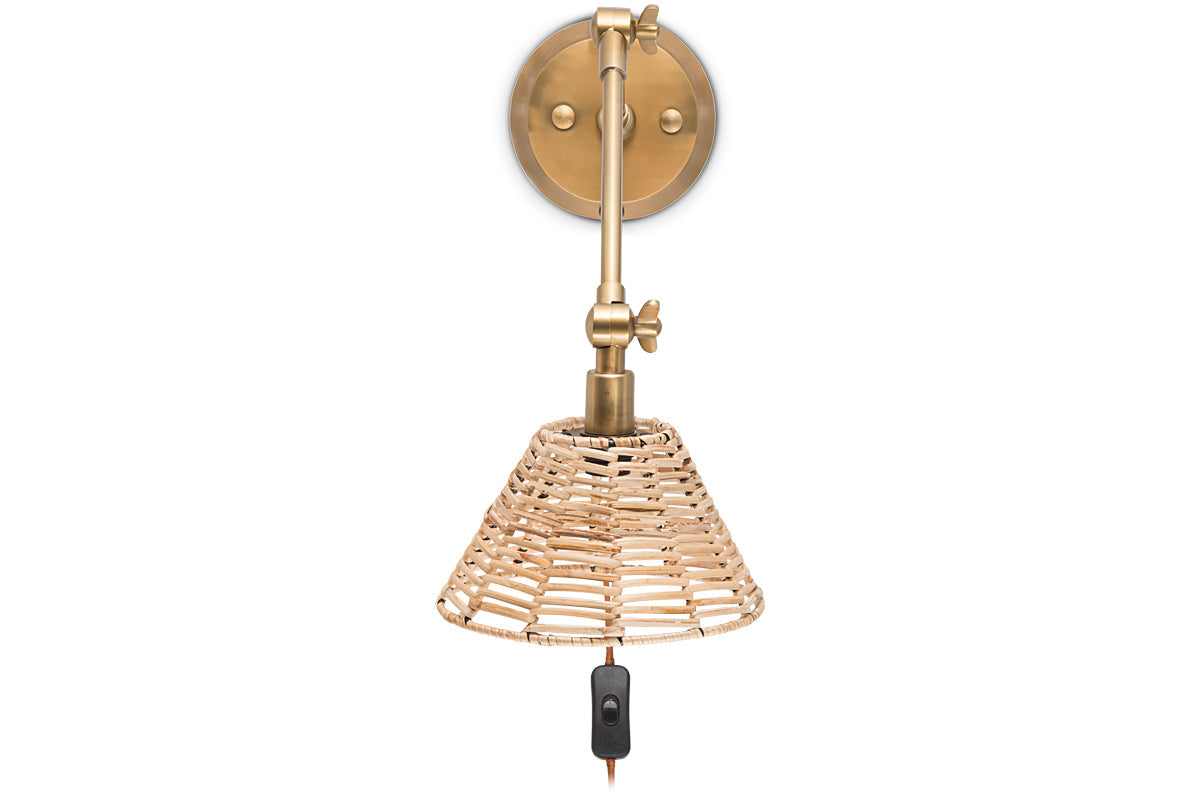 Noko Rattan Wall Lamp - Natural & Antique Brass-nkuku