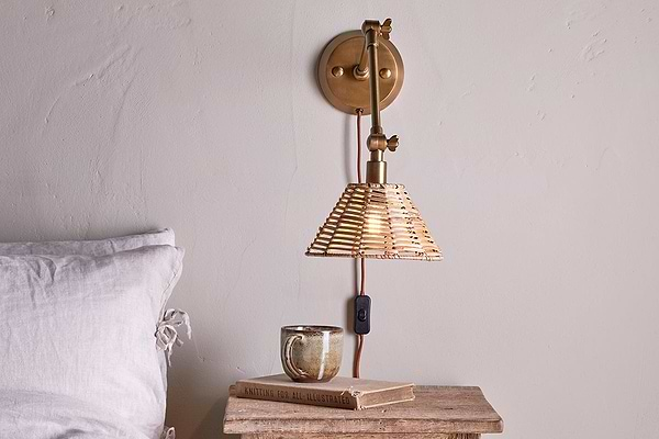 Noko Rattan Wall Lamp - Natural & Antique Brass-nkuku