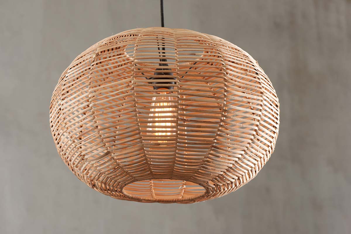 Noko Wicker Round Pendant - Natural - Small-nkuku