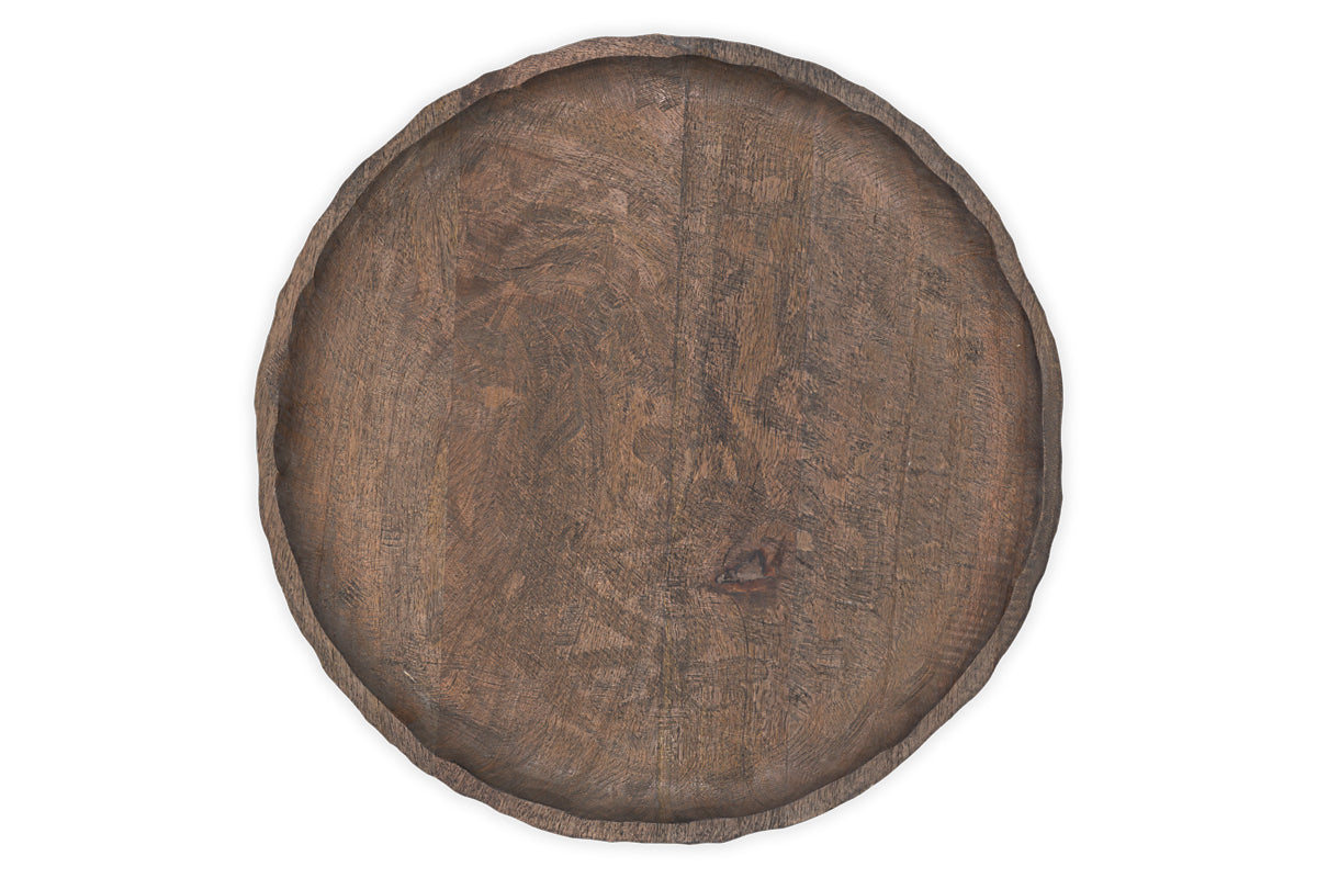 Nyati Mango Wood Etched Round Tray - Dark-nkuku