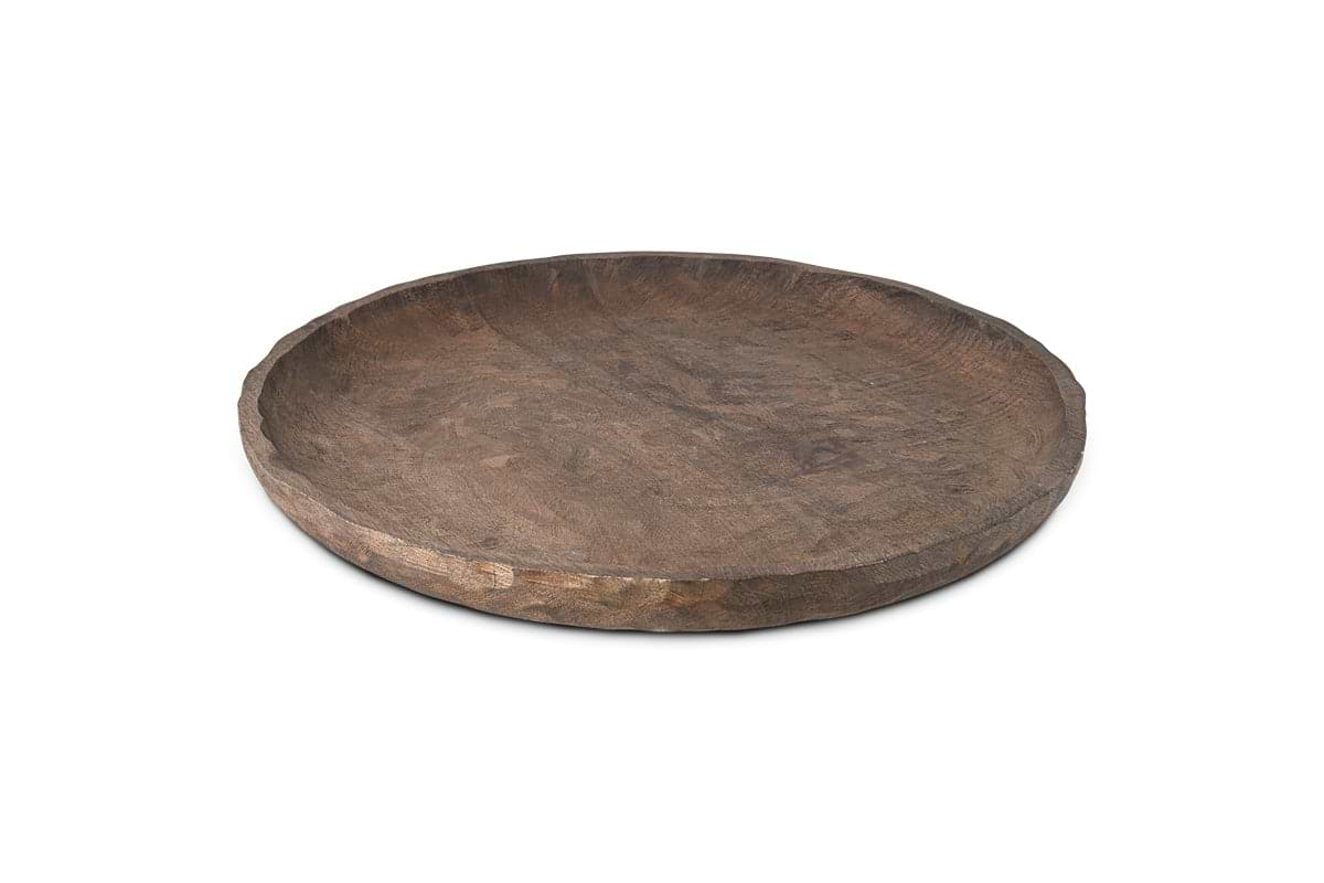 Nyati Mango Wood Etched Round Tray - Dark-nkuku