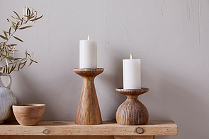 Omari Mango Wood Candlestick - Natural-nkuku