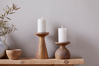Omari Mango Wood Candlestick - Natural-nkuku