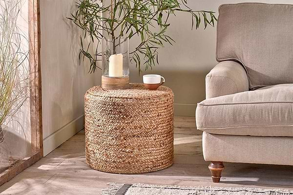 Ondal Round Braided Hemp Side Table- nkuku