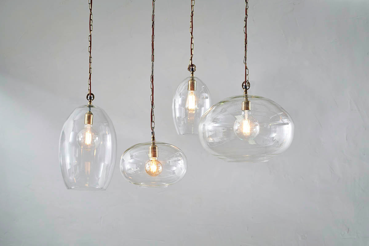 Otoro Recycled Glass Pendant - Clear - Large Round-nkuku