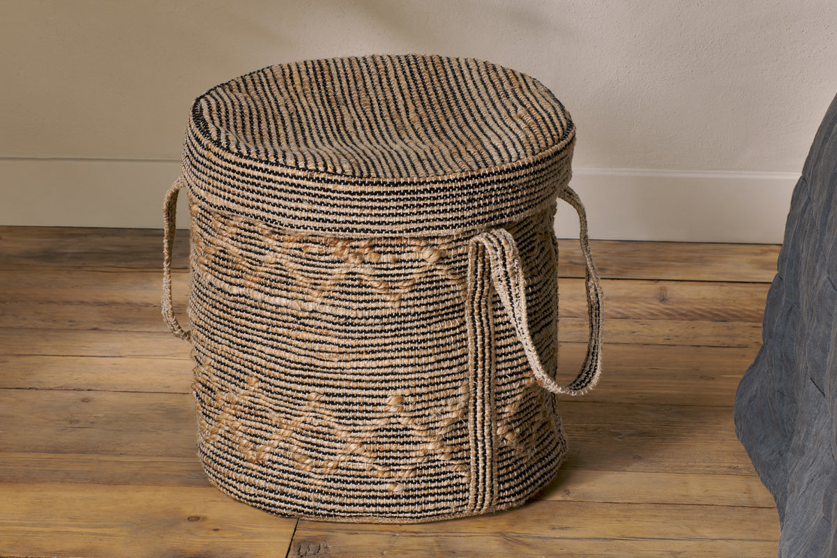 Padla Cotton & Jute Laundry Basket - Black & Natural