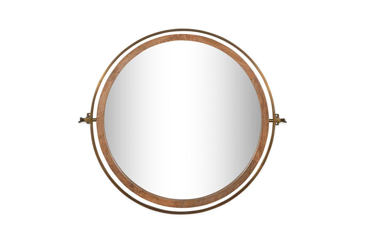 Parutti Mango Wood & Iron Round Swivel Mirror - Natural-nkuku