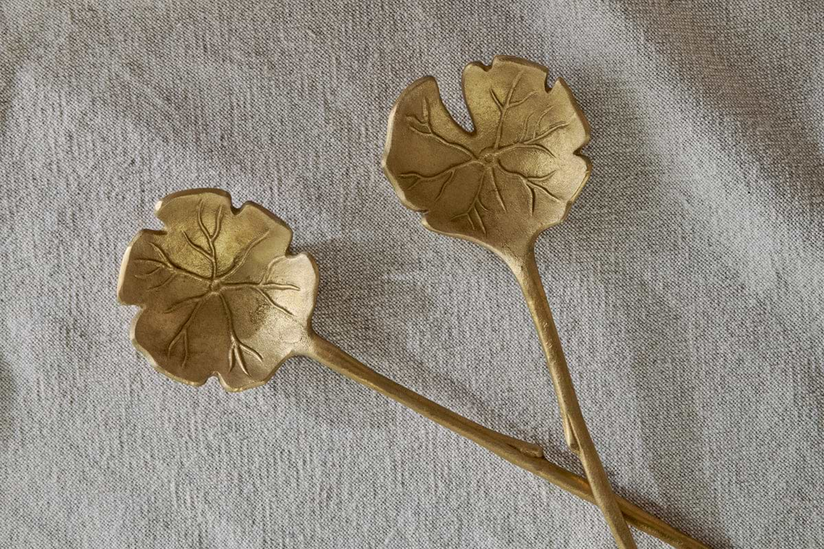 Prakriti Leaf Salad Servers - Brushed Gold (Set of 2)-nkuku