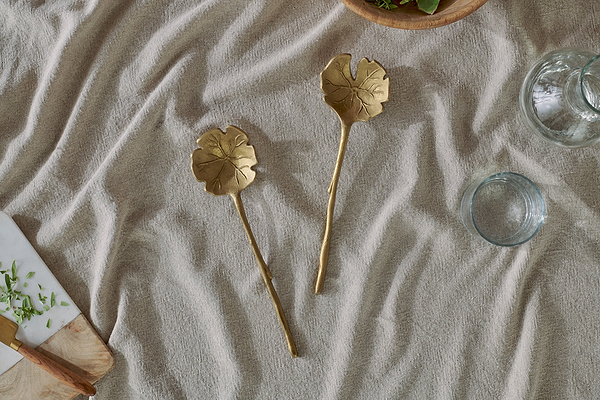 Prakriti Leaf Salad Servers - Brushed Gold (Set of 2)-nkuku