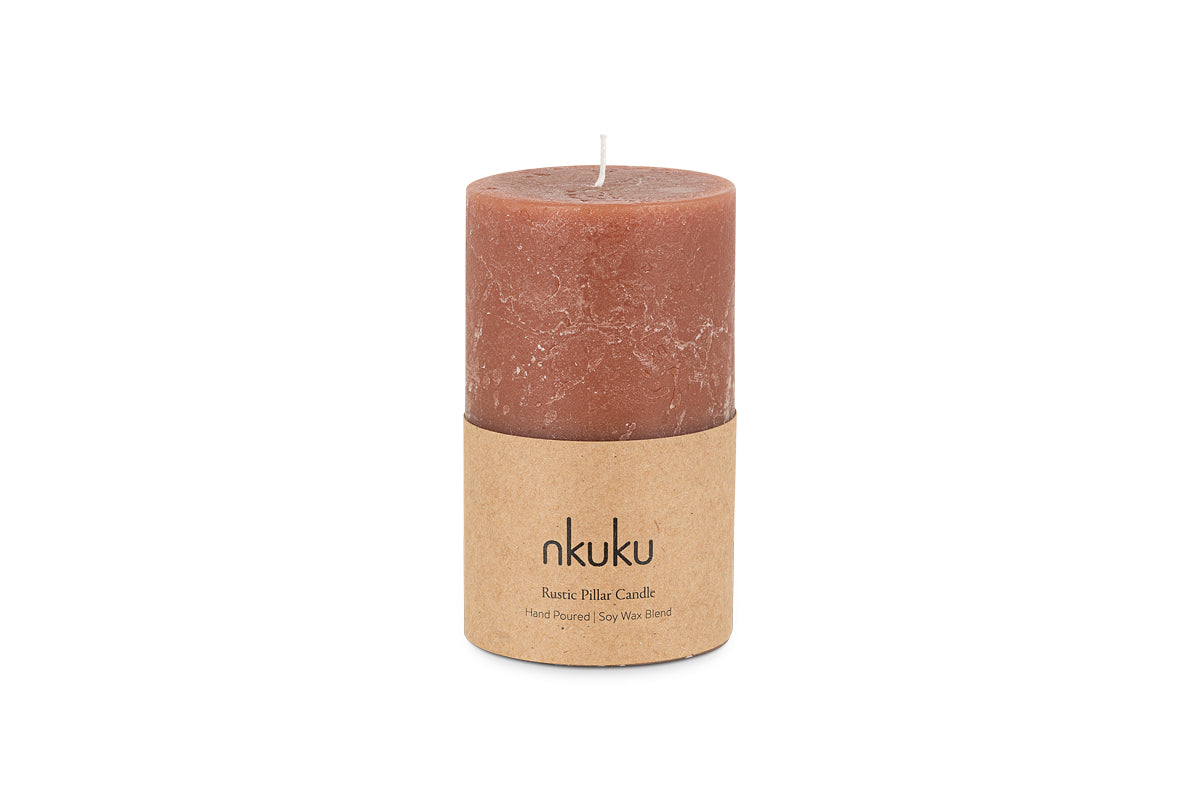 Rustic Soy Blend Pillar Candle - Rust - Small