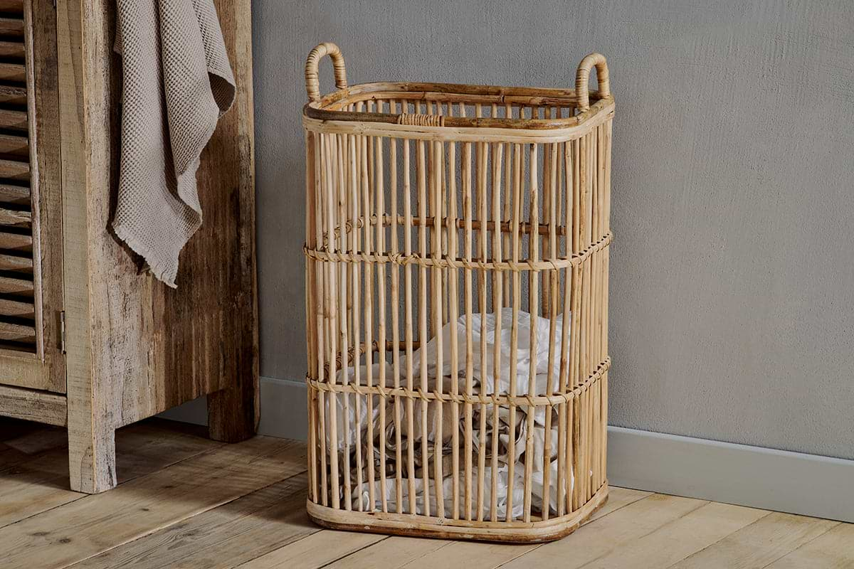 Rammi Rattan Tall Laundry Basket - Natural-nkuku