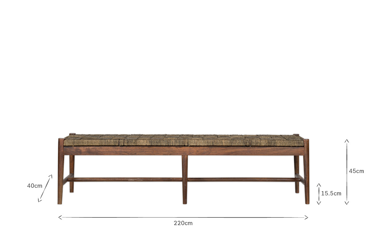 Raunak Acacia Woven Bench - Washed Walnut - Large-nkuku