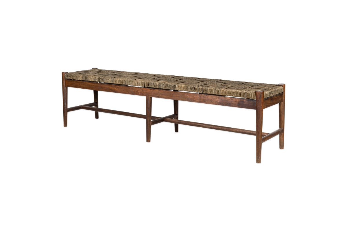 Raunak Acacia Woven Bench - Washed Walnut - Large-nkuku