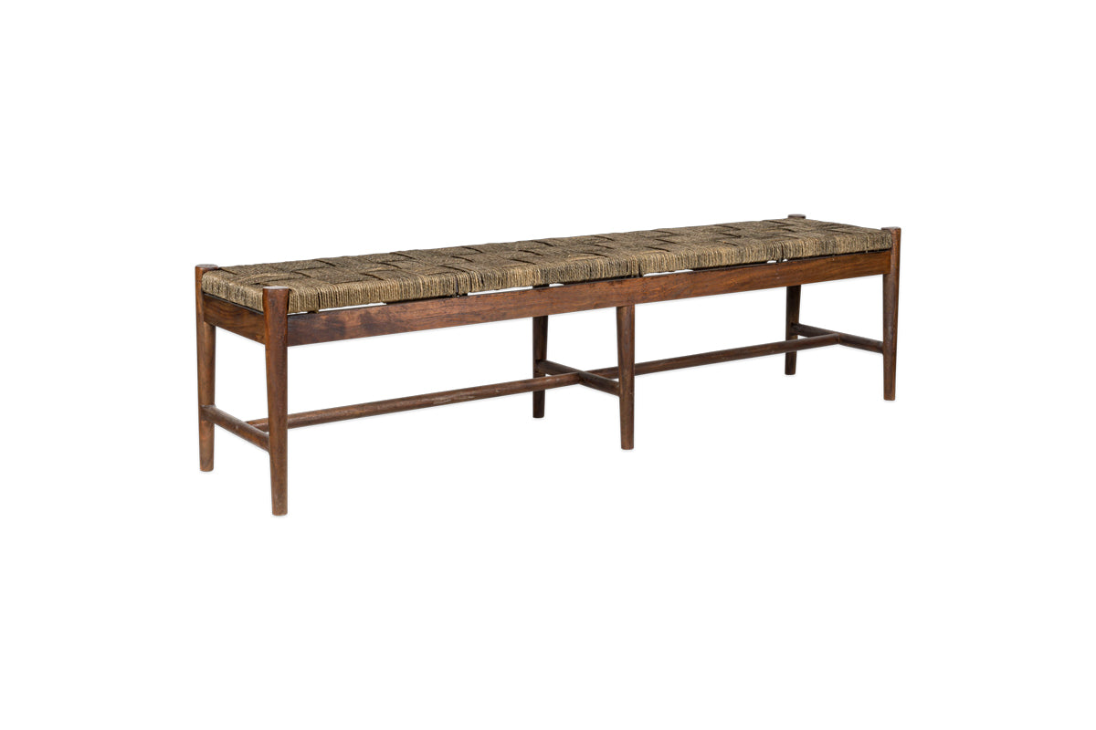 Raunak Acacia Woven Bench - Washed Walnut - Small-nkuku