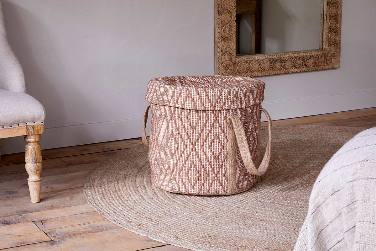 Renu Jute Laundry Basket - Rust & Natural-nkuku