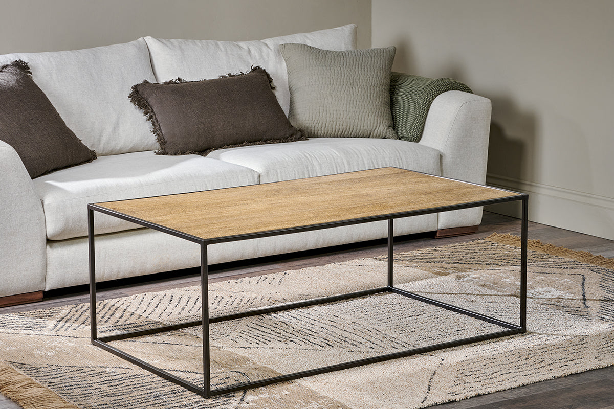 Rishin Grooved Wood Coffee Table - Natural & Gun Metal- nkuku