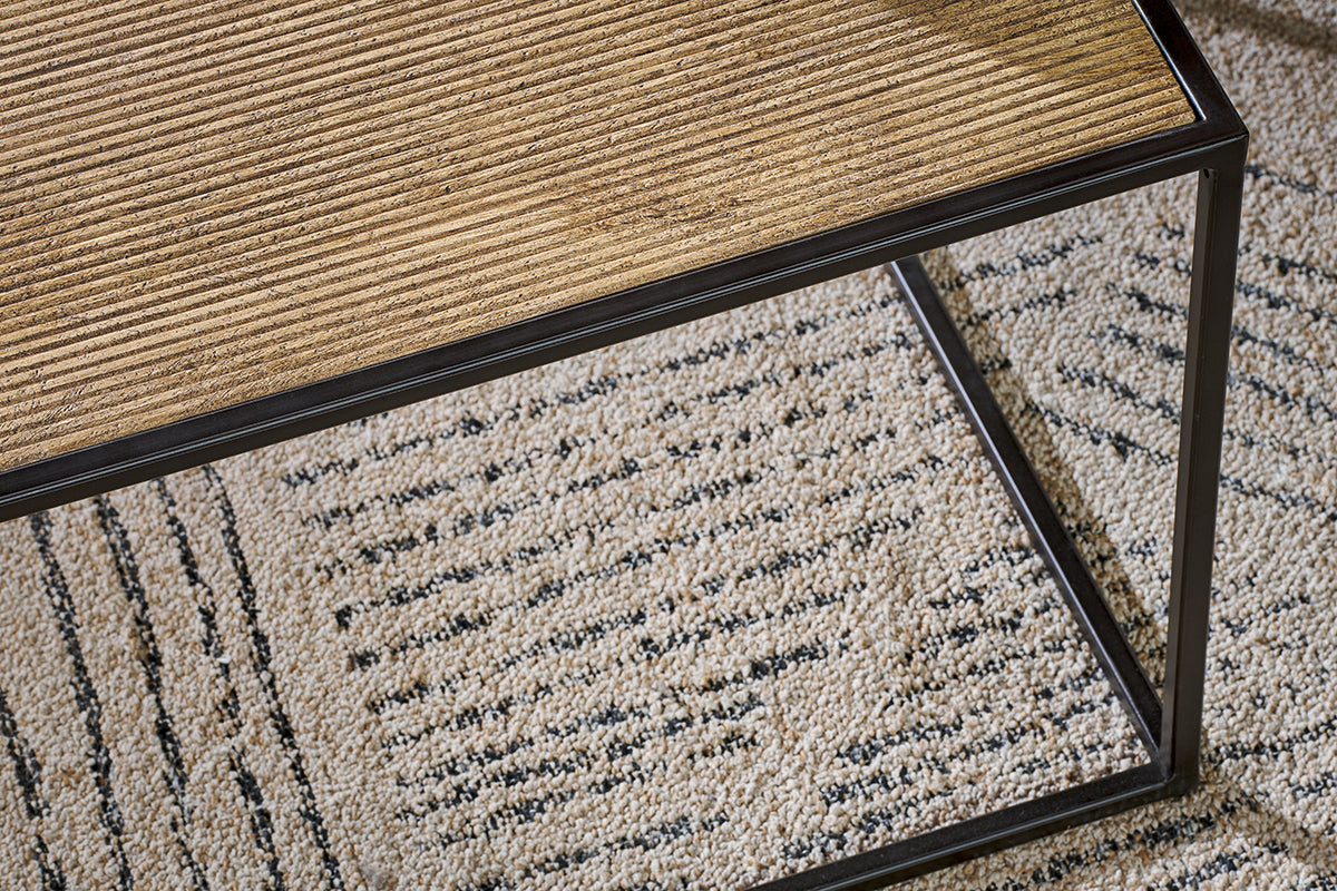 Rishin Grooved Wood Coffee Table - Natural & Gun Metal- nkuku